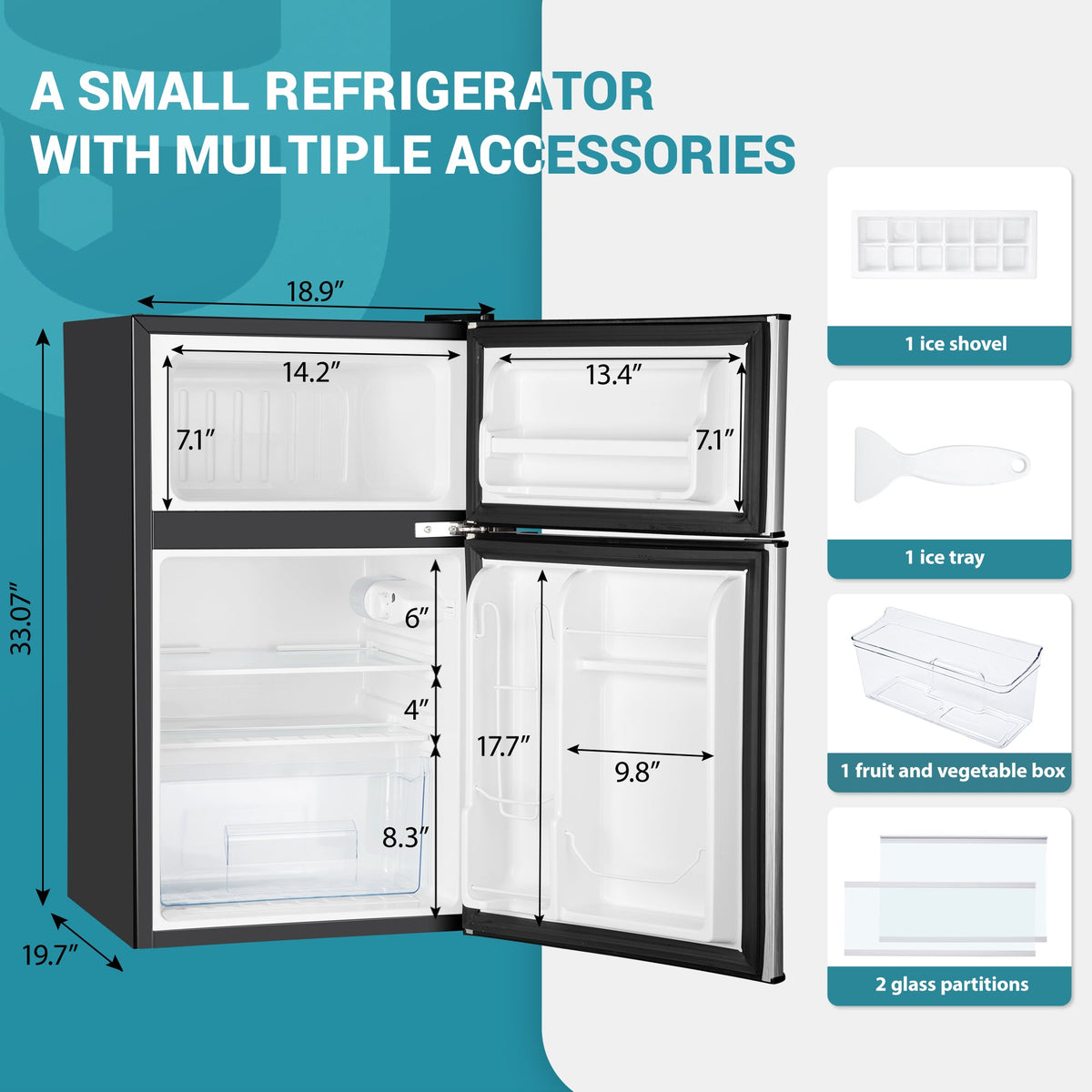 EUHOMY Mini Fridge with Freezer, 3.2 Cu.Ft Mini Refrigerator, Dorm Fridge with 2 Door For Bedroom/Apartment/Office-Food Storage Cooling Drink, Black