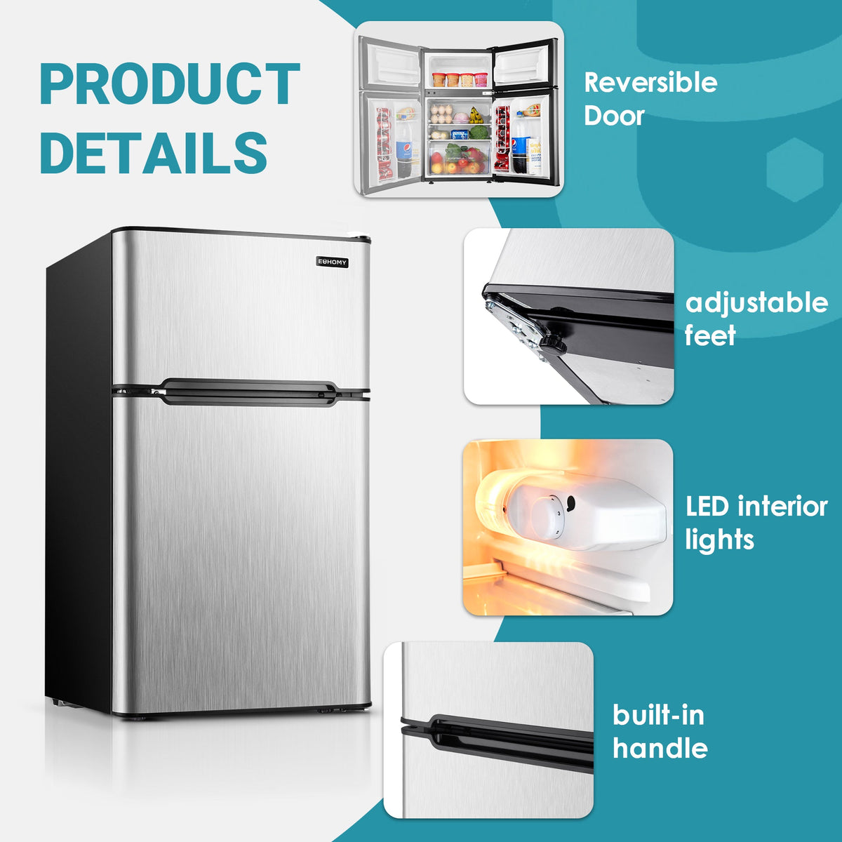EUHOMY Mini Fridge with Freezer, 3.2 Cu.Ft Mini Refrigerator, Dorm Fridge with 2 Door For Bedroom/Apartment/Office-Food Storage Cooling Drink, Black