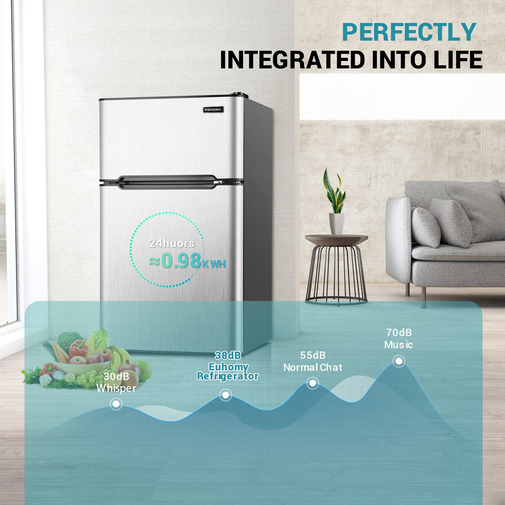 EUHOMY Mini Fridge with Freezer, 3.2 Cu.Ft Mini Refrigerator, Dorm Fridge with 2 Door For Bedroom/Apartment/Office-Food Storage Cooling Drink, Black
