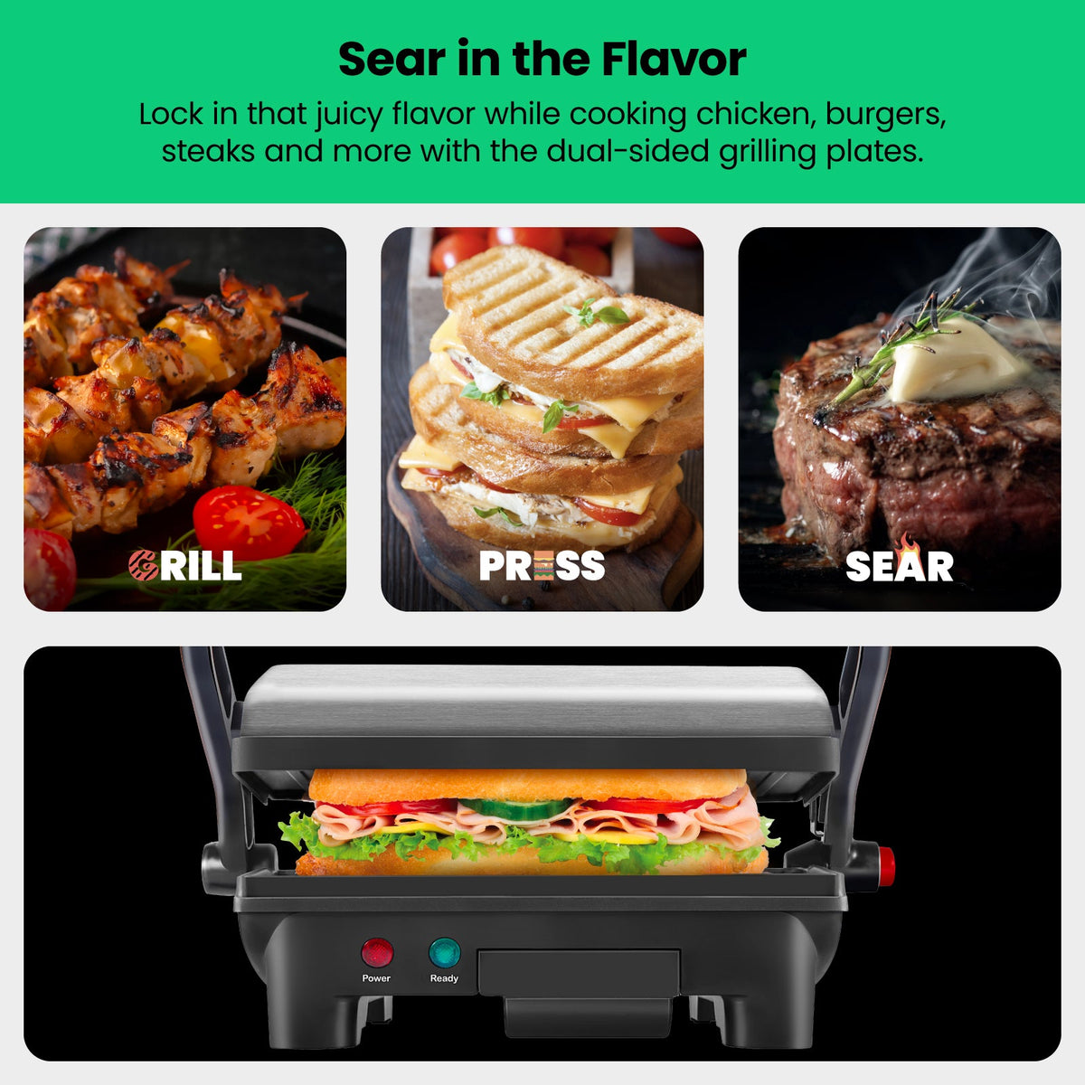 Multifunctional 180° Grill + Panini Press (2-Slice)
