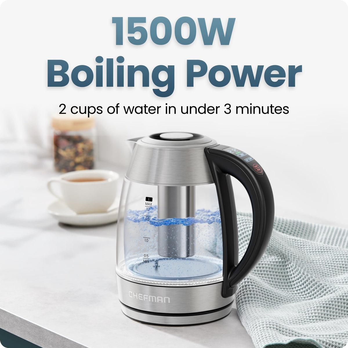 Chefman® 1.7L Dual-Glass Electric Kettle with Tea Infuser & Adjustable Temperature