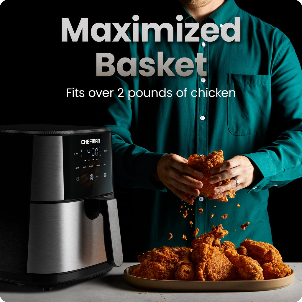 TurboFry® 6-Quart Digital Air Fryer, Touch Controls w/ 5 Cooking Functions – Stainless Steel