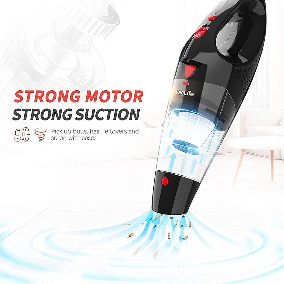 VacLife Handheld Vacuum, Car Vacuum Cleaner Cordless, Mini Portable Rechargeable Vacuum Cleaner with 2 Filters, Red (VL188)