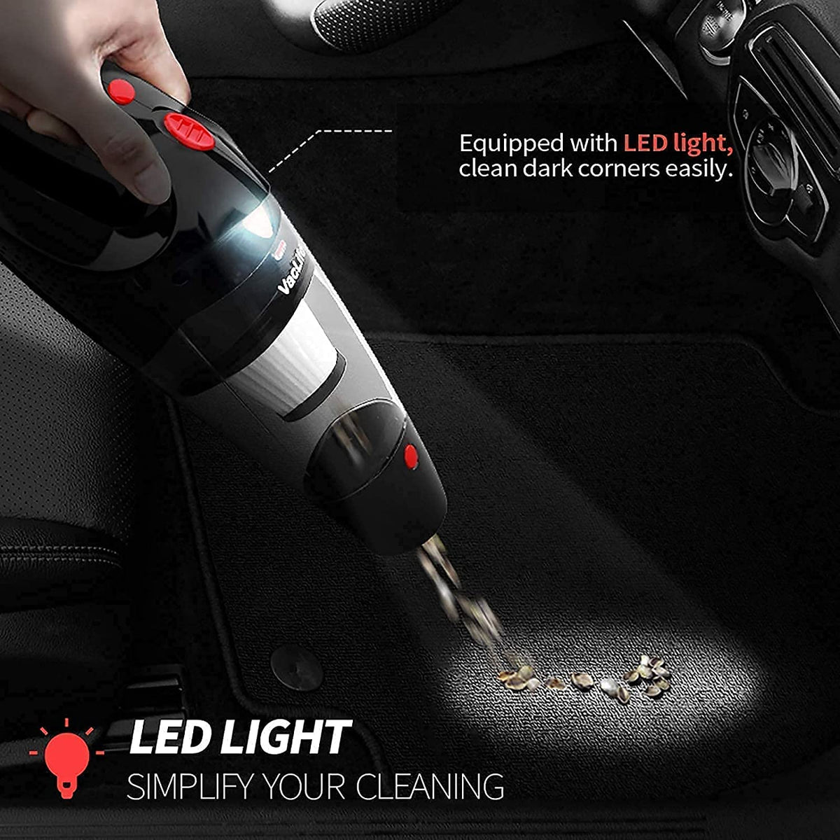 VacLife Handheld Vacuum, Car Vacuum Cleaner Cordless, Mini Portable Rechargeable Vacuum Cleaner with 2 Filters, Red (VL188)
