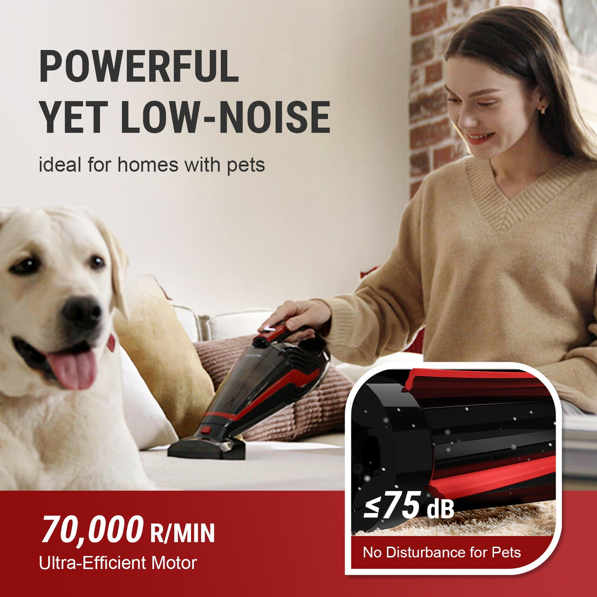 VacLife Cordless Handheld Vacuum, Car Vacuum Cleaner Rechargeable with Motorized Brush, Powerful Stair Vacuum