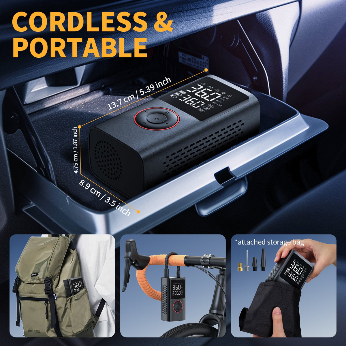 VacLife Cordless Tire Inflator Portable Air Compressor - Air Pump for Car Tires 150 Psi