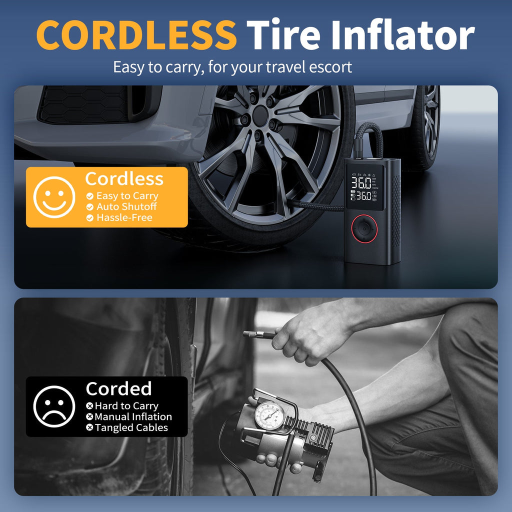 VacLife Cordless Tire Inflator Portable Air Compressor - Air Pump for Car Tires 150 Psi