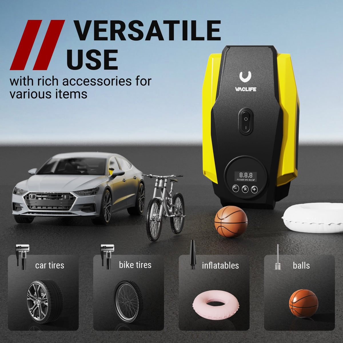VacLife 12V DC Tire Inflator, Auto Shutoff Air Compressor Portable, 160 Psi
