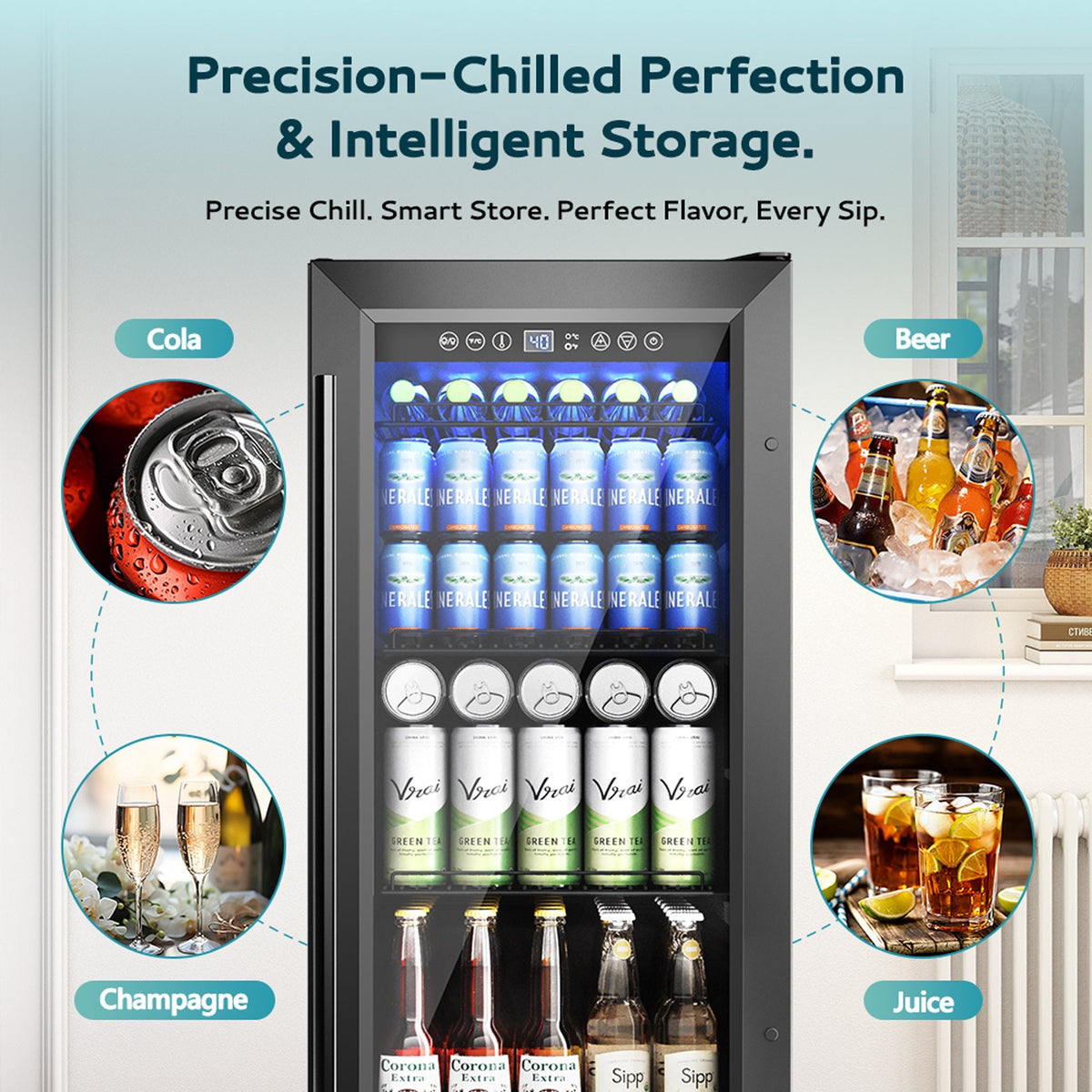 EUHOMY 130 Can Beverage Refrigerator Cooler, 3.2 Cu.Ft Under Counter Drink Fridge for Soda, Water & Wine, Adjustable Temperature Control for Home Kitchen Bar