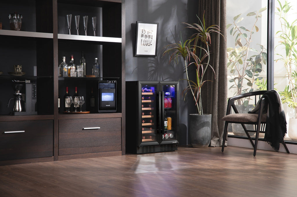 Newair Dual Zone 24 in. Built-In 20 Bottle and 78 Can Wine and Beverage Cooler with French Doors – Black Stainless Steel