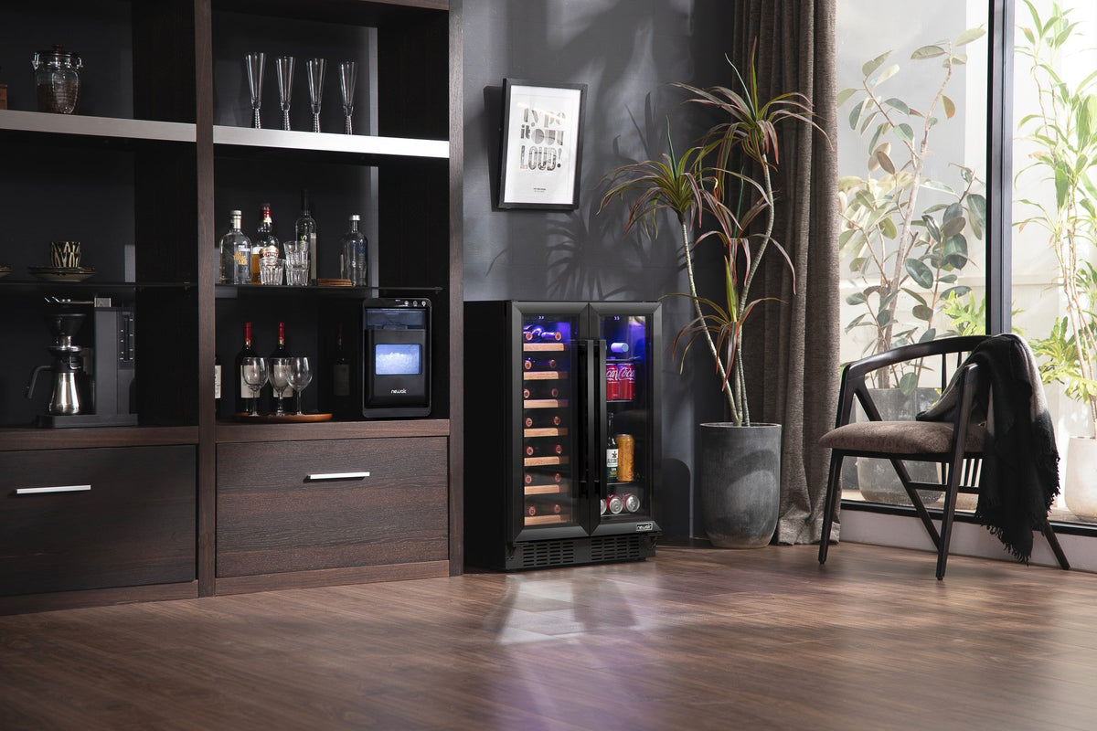Newair Dual Zone 24 in. Built-In 20 Bottle and 78 Can Wine and Beverage Cooler with French Doors – Black Stainless Steel