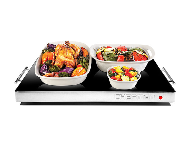 Family-Size Glass-Top Warming Tray