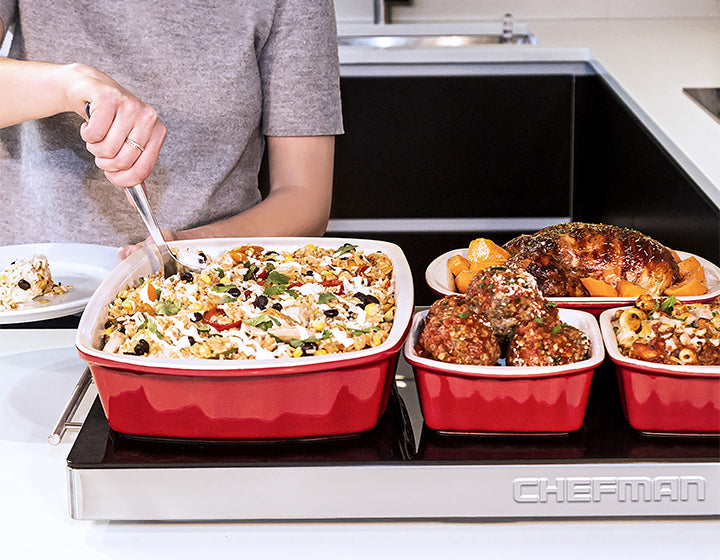 Family-Size Glass-Top Warming Tray