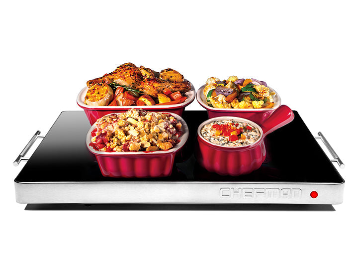 Family-Size Glass-Top Warming Tray