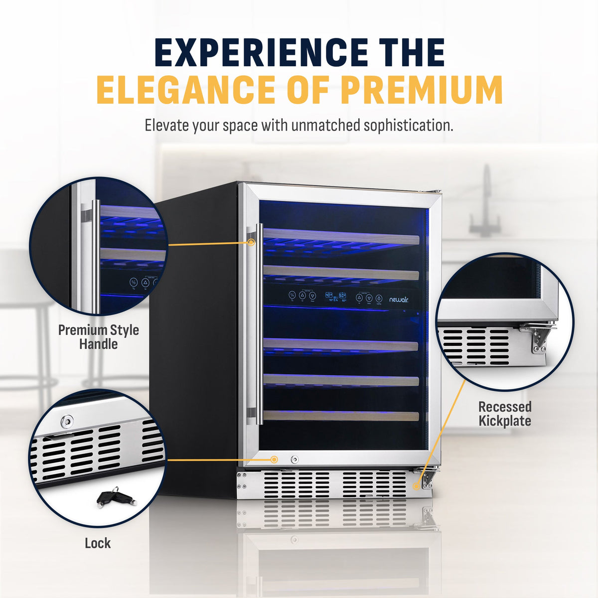 Newair® Premium 46-Bottle Built-In Dual Zone Wine Fridge in Stainless Steel -  23.5"