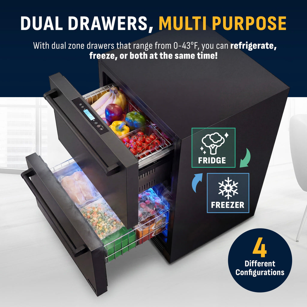Newair 24 inch Refrigerator and Outdoor Freezer, Undercounter Refrigerator Freezer Convertible