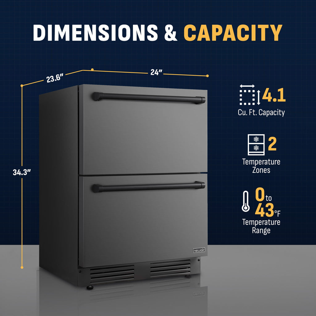 Newair 24 inch Refrigerator and Outdoor Freezer, Undercounter Refrigerator Freezer Convertible