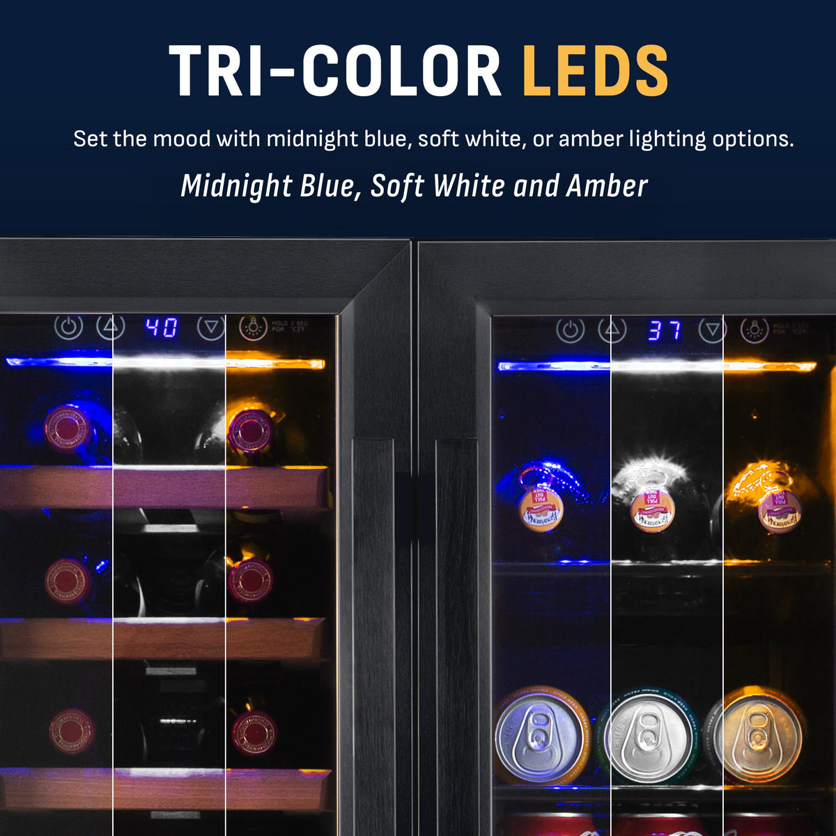 Newair Dual Zone 24 in. Built-In 20 Bottle and 78 Can Wine and Beverage Cooler with French Doors – Black Stainless Steel